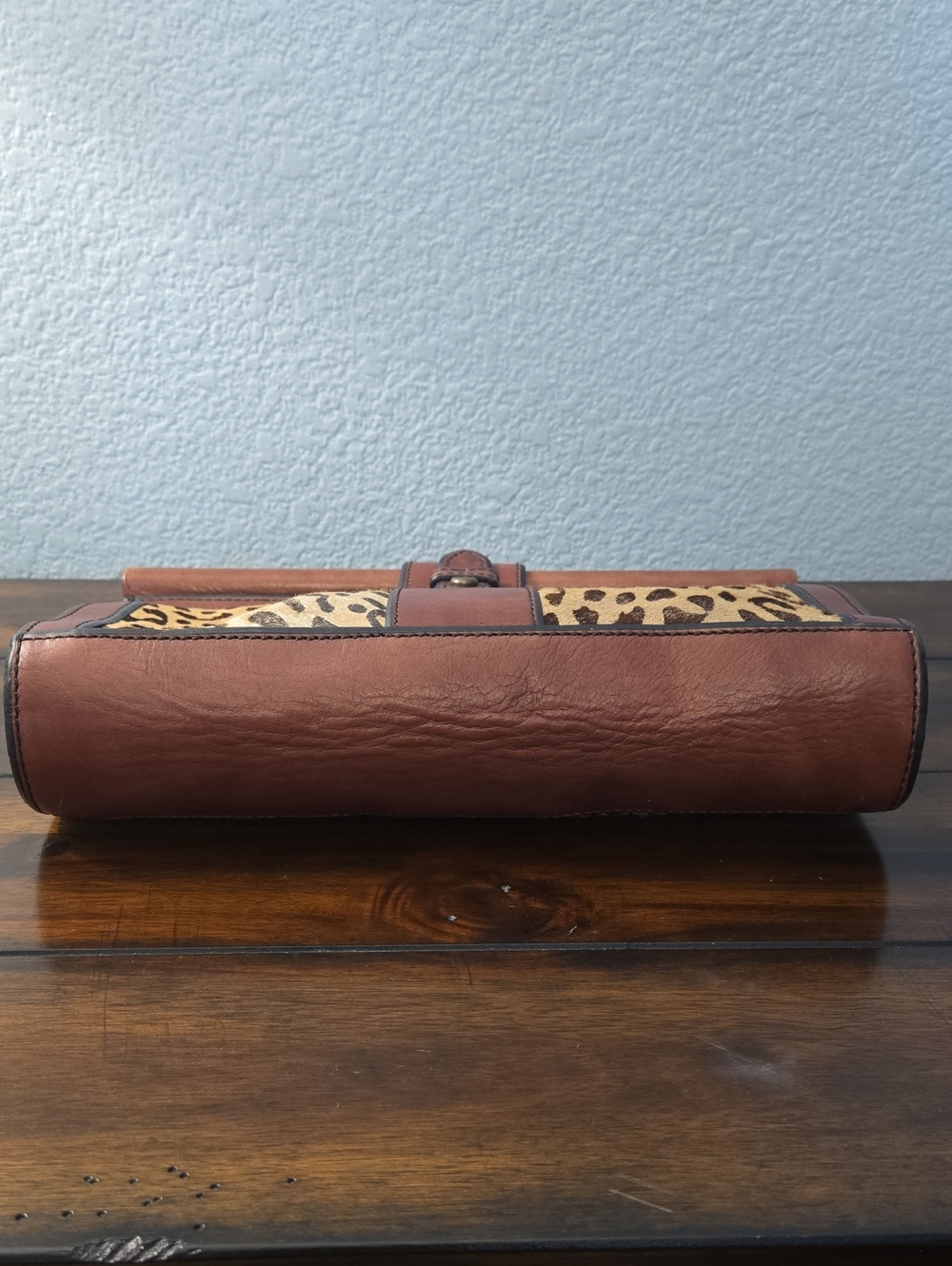 FOSSIL Leather Fold-Over Leopard Clutch Magnetic Closure Vintage - Picture 12 of 12